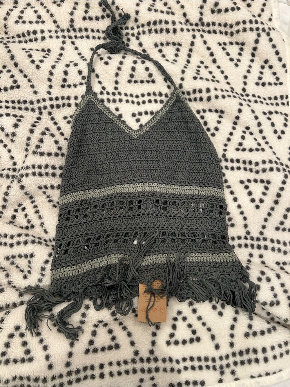 Paper Crane Charcoal Gray Crochet Halter Top